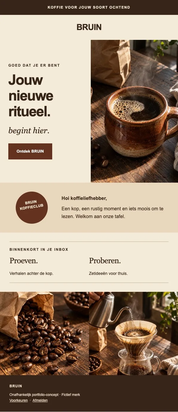 Jims bestaande BRUIN welkomstmail